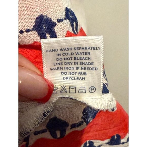 Roller Rabbit 3/4 Sleeve Red White and Blue Baggy Off the Shoulder Blouse Size L - Picture 5 of 16